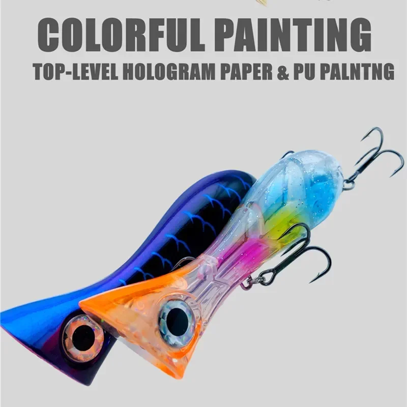 GREENSPIDER-señuelo de juego grande, 100mm, 29g, nuevos Señuelos de pesca Popper, cebo duro de agua superior, ojos 3D, boca grande, señuelo Popper con gancho VMC - imagen 4