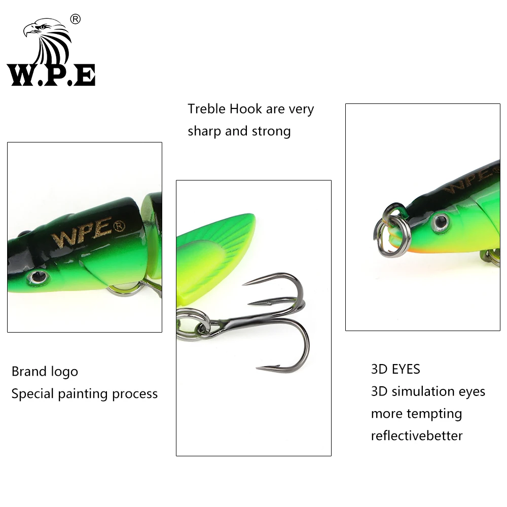 W.P.E-señuelo de pesca de cuerpo Multi articulado, 1 piezas, 100mm, Swimbait, señuelo de plantilla de lubina, señuelo falso con anzuelo triple, aparejos de pesca - imagen 3