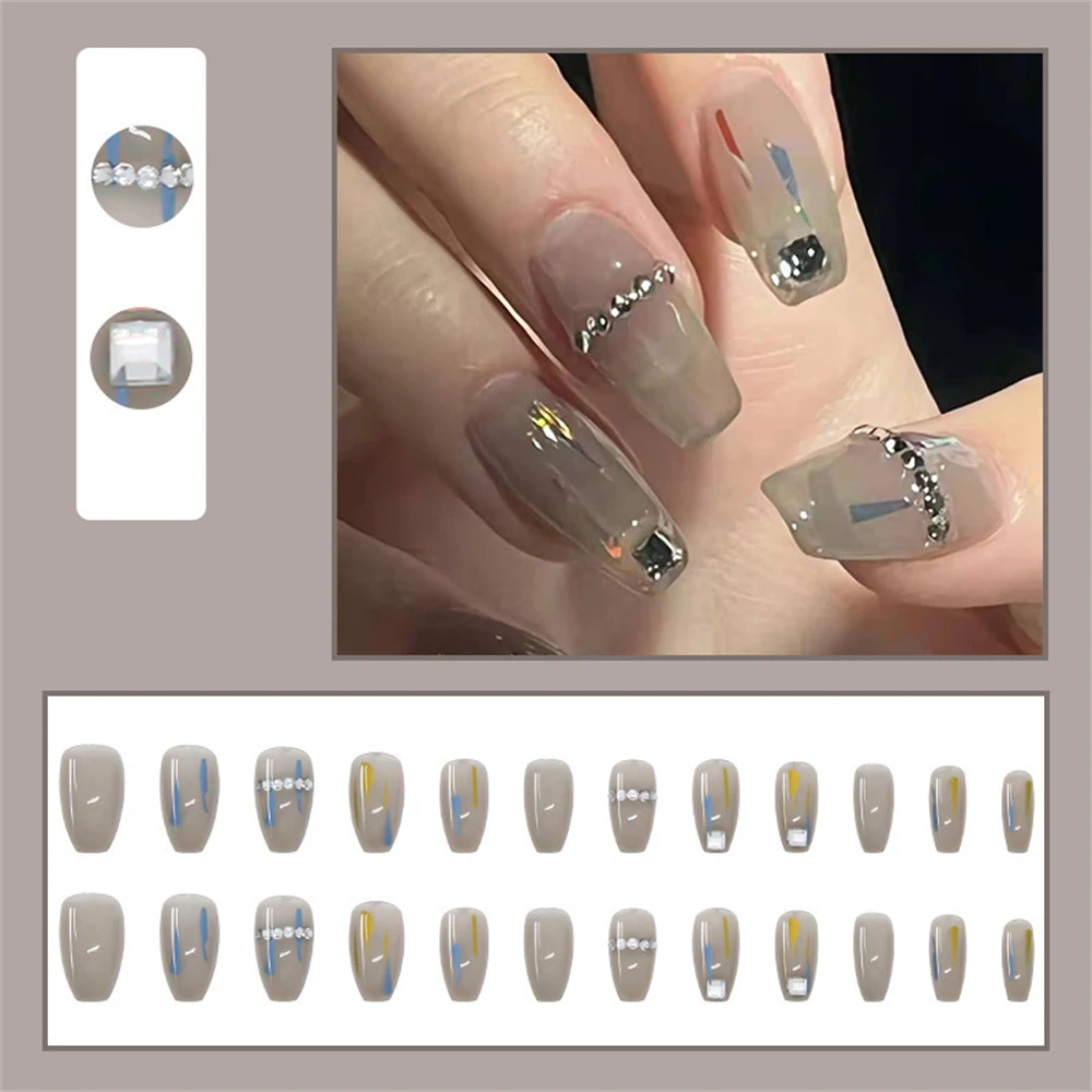 Puntas de uñas postizas de 24 piezas con diseño de arco de perlas, Parche de mejora extraíble, acabado de palo en las uñas - imagen 5