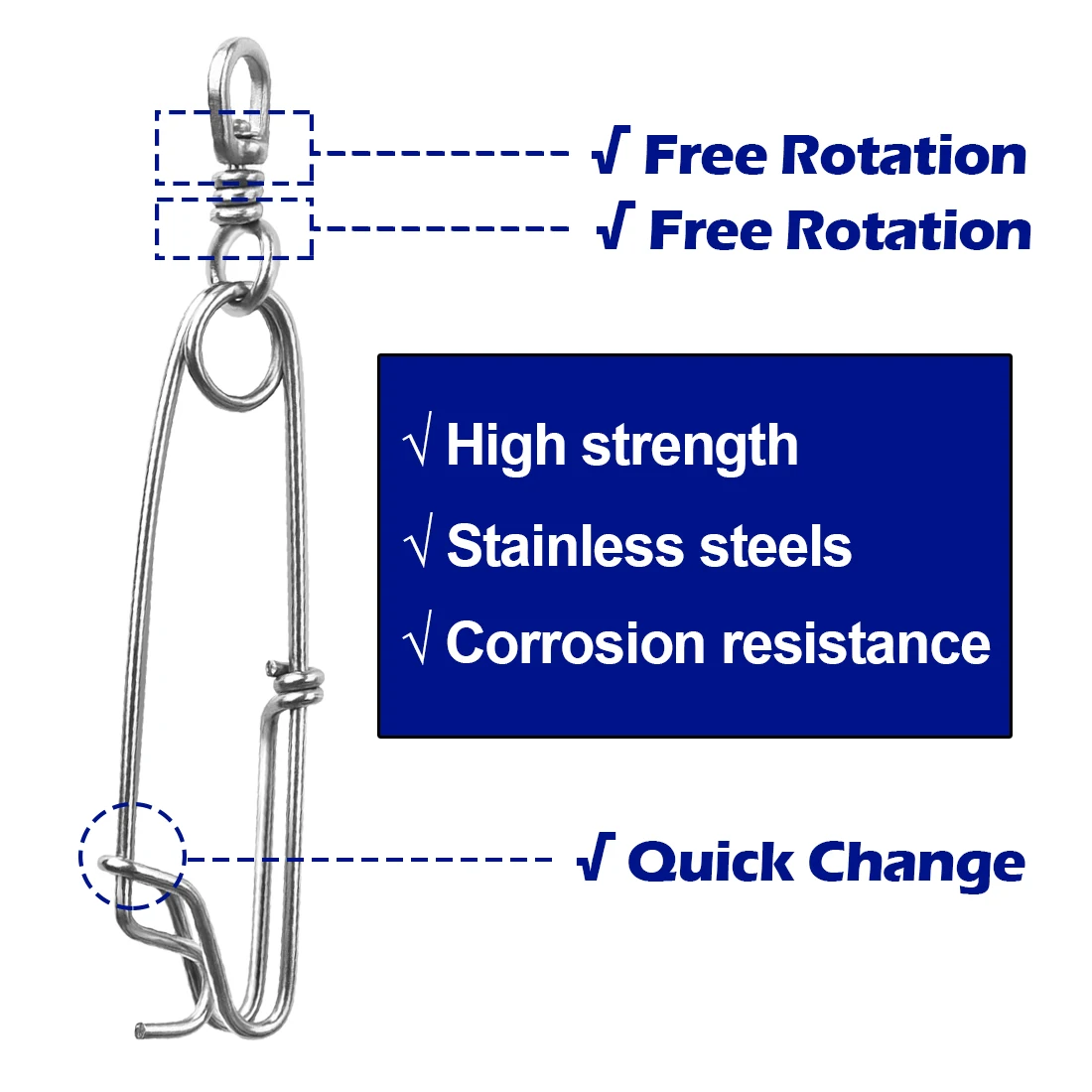 FishTrip-Clip a presión de línea larga de atún, Clips de tiburón de alta resistencia, accesorios giratorios de pesca submarina - imagen 3