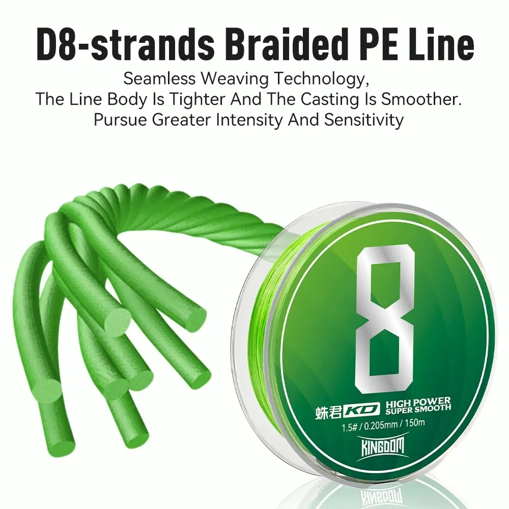 Kingdom-sedal de pesca trenzado de 8 hebras, multifilamento de 150m, línea de PE 0,6, 0,8, 1,0, 1,2, 1,5, 2,0, líneas de aparejos de pesca duraderos - imagen 5