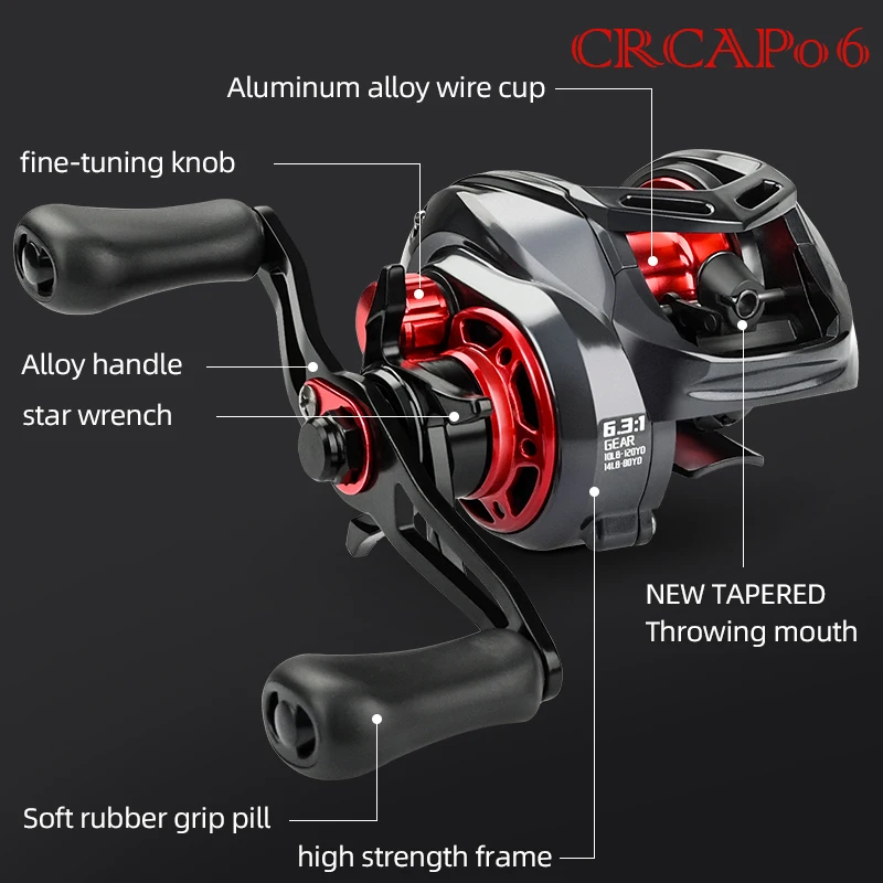 MEREDITH-carrete de Baitcasting de alta velocidad, relación de engranaje 6,3: 1, sistema de freno magnético de agua salada fresca, pesca ultraligera, serie CR06, nuevo - imagen 2
