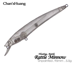 Chan'sHuang 20 piezas cebo en blanco sin pintar 5,5g/95mm sonajero flotante Minnow señuelo de pesca Artificial