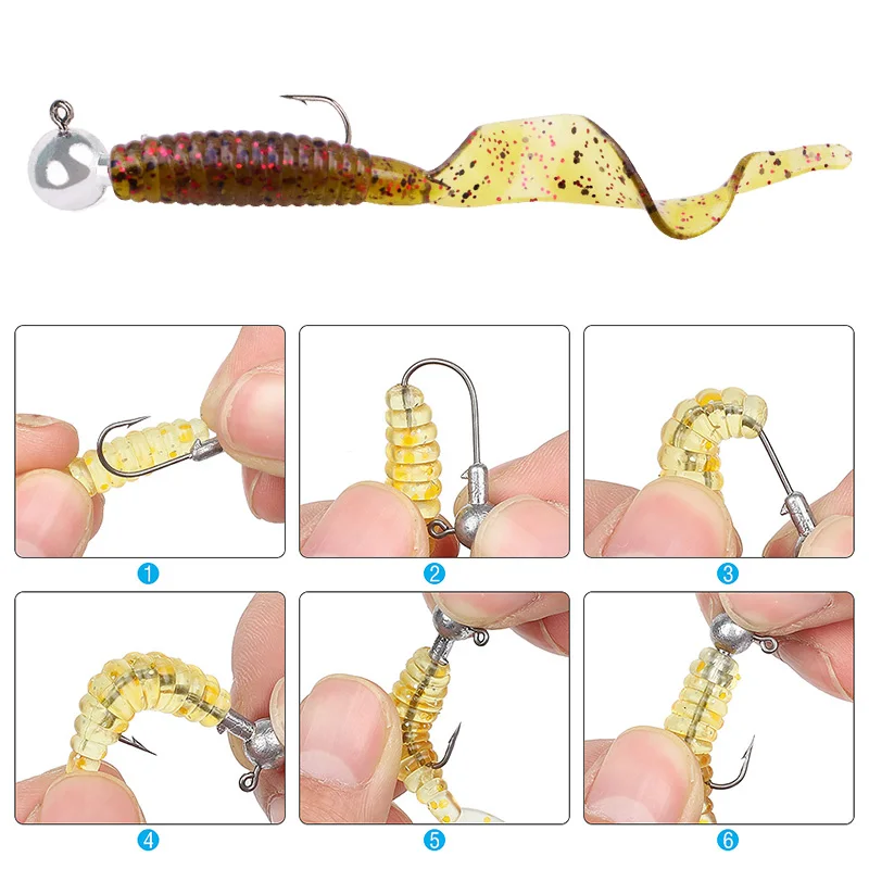 Gusanos de pesca de gusano, señuelos blandos, anzuelo de lubina, aparejos Wobblers de 5,5 cm, olor a Camarón con sal, cebo Artificial de silicona, 5 uds. - imagen 4