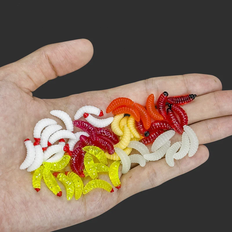 50 Uds. Cebo Artificial de 2,4 cm, gusanos de silicona, alimentador de peces, gusanos de pan falsificados para pescar
