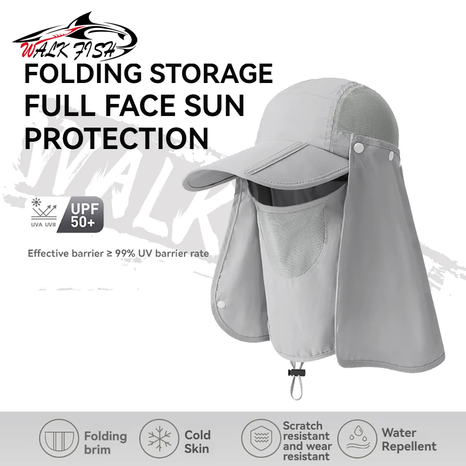 WALK FISH-Sombrero de pescador con protección solar UPF50 +, gorra de protección solar para deportes al aire libre, pesca, senderismo, Camping, transpirable, Anti-UV, plegable - imagen 5