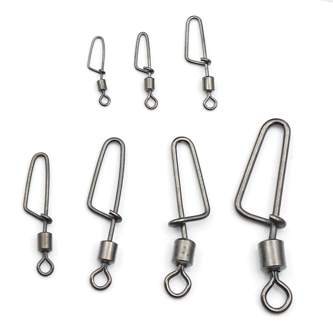 FishTrip 50 Uds. Clips giratorios giratorios para pesca, conector de pesca, mosquetón de acero inoxidable, aparejos terminales a presión de cambio rápido - imagen 2