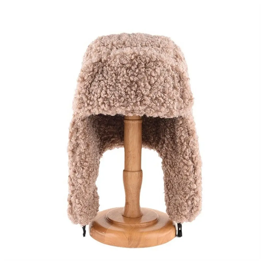 Lindo sombrero de color sólido engrosado invierno cálido protección para los oídos gorros para mujeres niñas