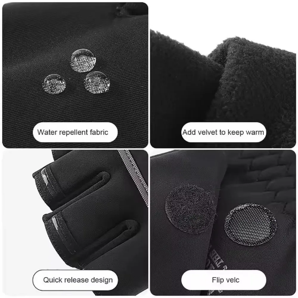 Guantes de invierno negros de alta calidad, cubierta abatible, guantes de montar de medio dedo, guantes de pesca cálidos y transpirables, Unisex - imagen 5