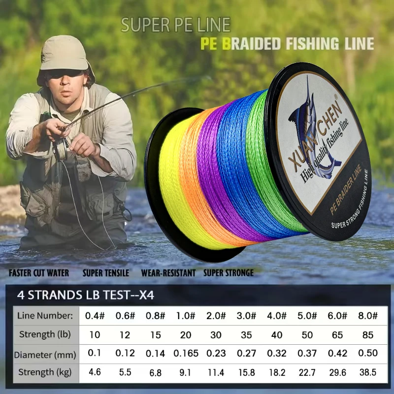 Línea de pesca de PE trenzada de 4 hebras colorida, línea de pesca suave multifilamento de 300M 10-85LB para cebo señuelo de pesca de lubina y carpa - imagen 2