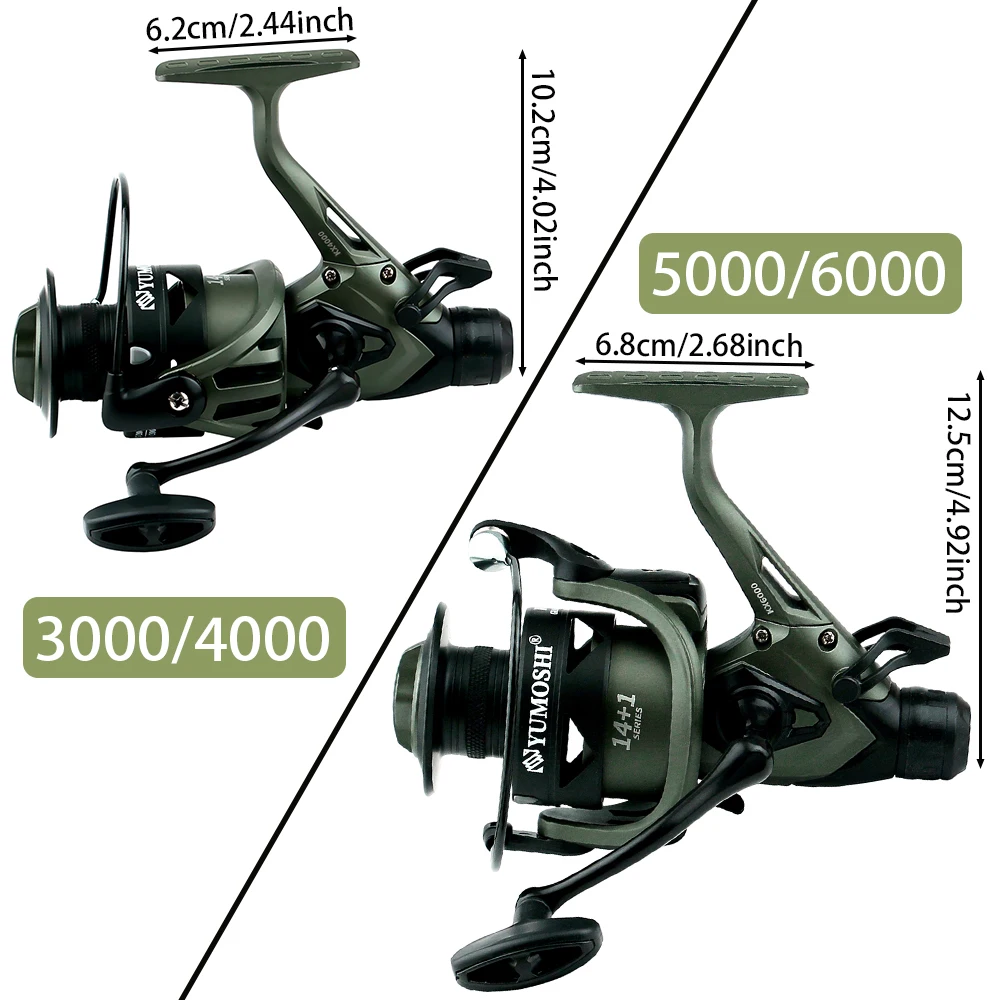Carretes de pesca giratorios de doble freno delantero y trasero de carpa, carrete de línea Matel, herramientas de pesca, arrastre fuerte, relación de engranaje alta 5,5: 1 3000-6000 - imagen 4