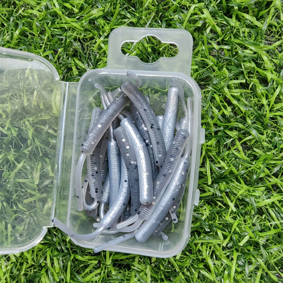 20 unids/caja Mini océano pesca en roca señuelos blandos 0,3g/45mm gusanos blandos cebos artificiales lubina cebo de silicona accesorios de pesca - imagen 5