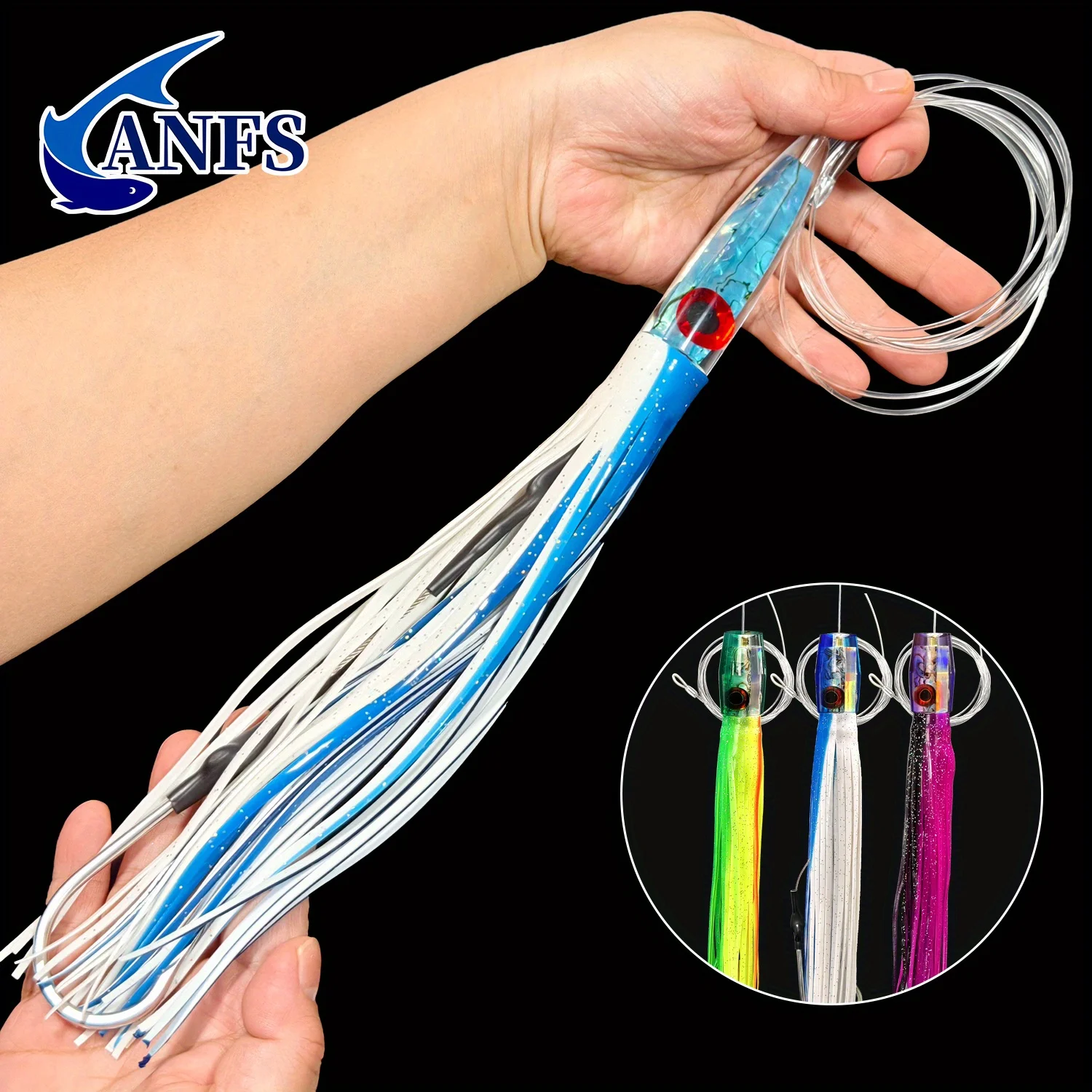 ANFS-señuelo de pesca curricán con cabeza de resina de 11,8 ", 1 señuelo de juego grande aparejado y listo para atún, Wahoo, pez espada y pez recortado