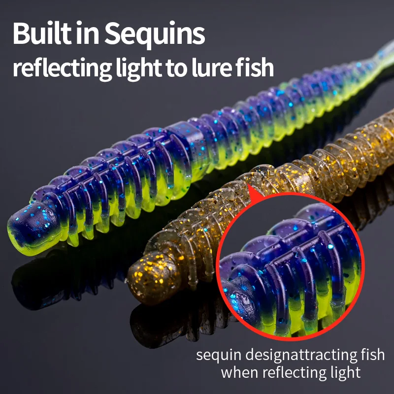 LINNHUE 10 unids/pack cebos de cola de aguja de pesca flotante 75mm 85mm señuelos blandos de gusano hilo inverso cebos de silicona Wobblers carpa - imagen 5