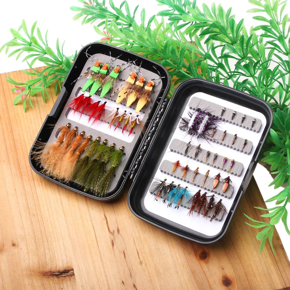 ICERIO 52 unids/caja Kit de moscas surtidas moscas secas/húmedas Streamer Hoppers Midge Buzzer Perdigon Ninfa trucha lubina señuelo de pesca con mosca cebo - imagen 5