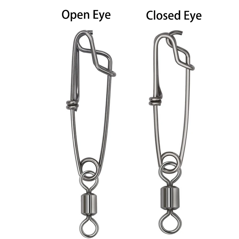 100 Uds Pesca giratorio de cobre de acero inoxidable Snap palangre ojo-apertura ojo cierre Pin conector aparejos de Pesca accesorio Pesca - imagen 2