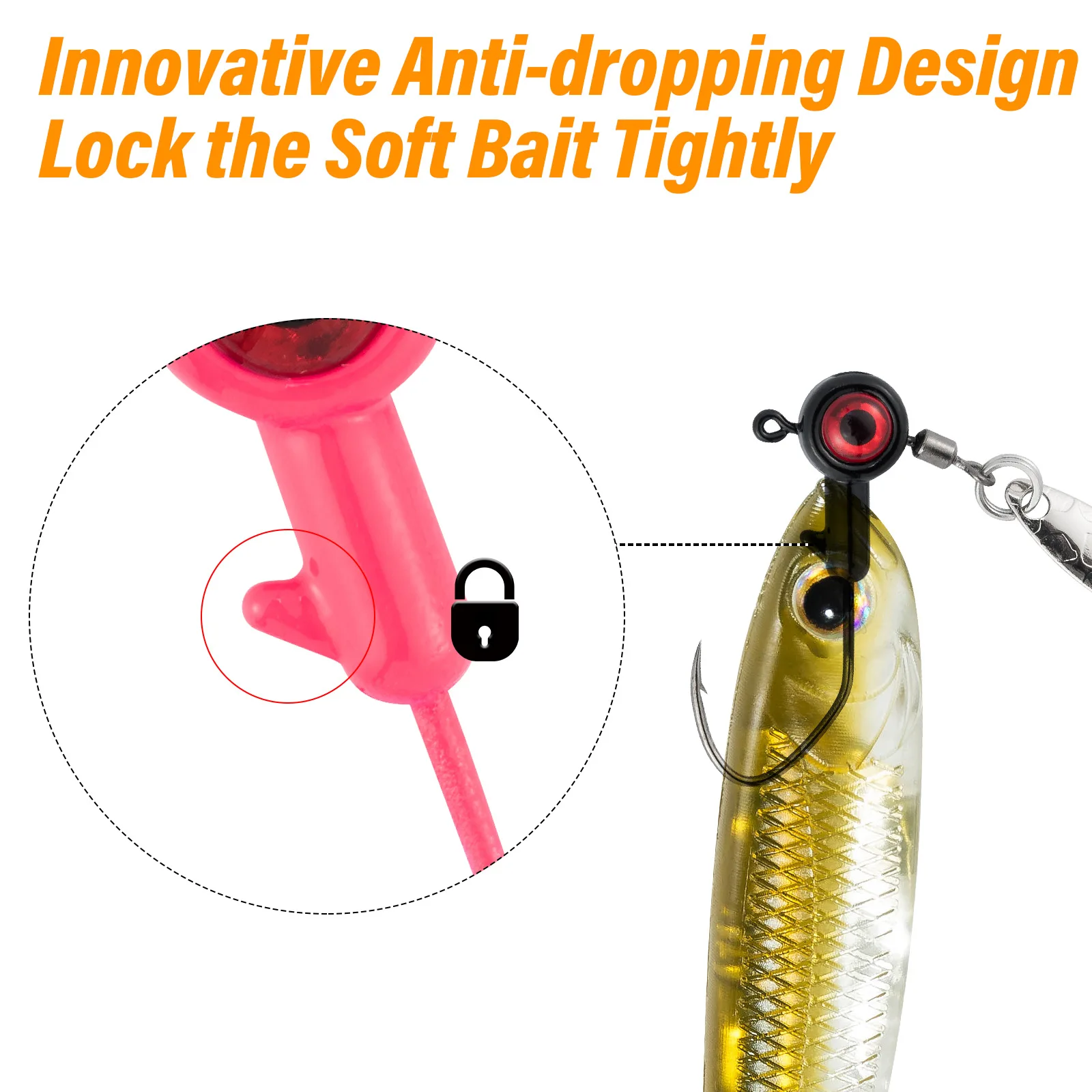 Anzuelo de cabeza plomada con hoja giratoria, 5 piezas, 1,75g, 3,5g, ojos 3D para señuelo suave, gusano, lubina, trucha, agua salada - imagen 4