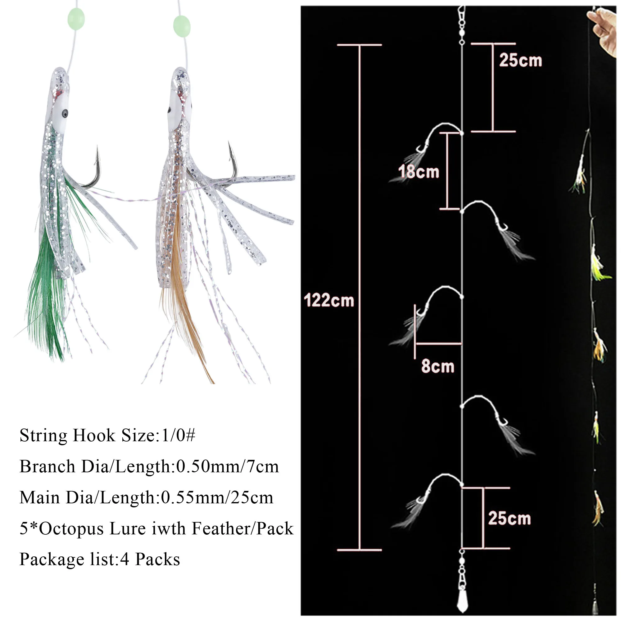 Anzuelos Sabiki para pesca con señuelos luminosos giratorios cuentas - imagen 4