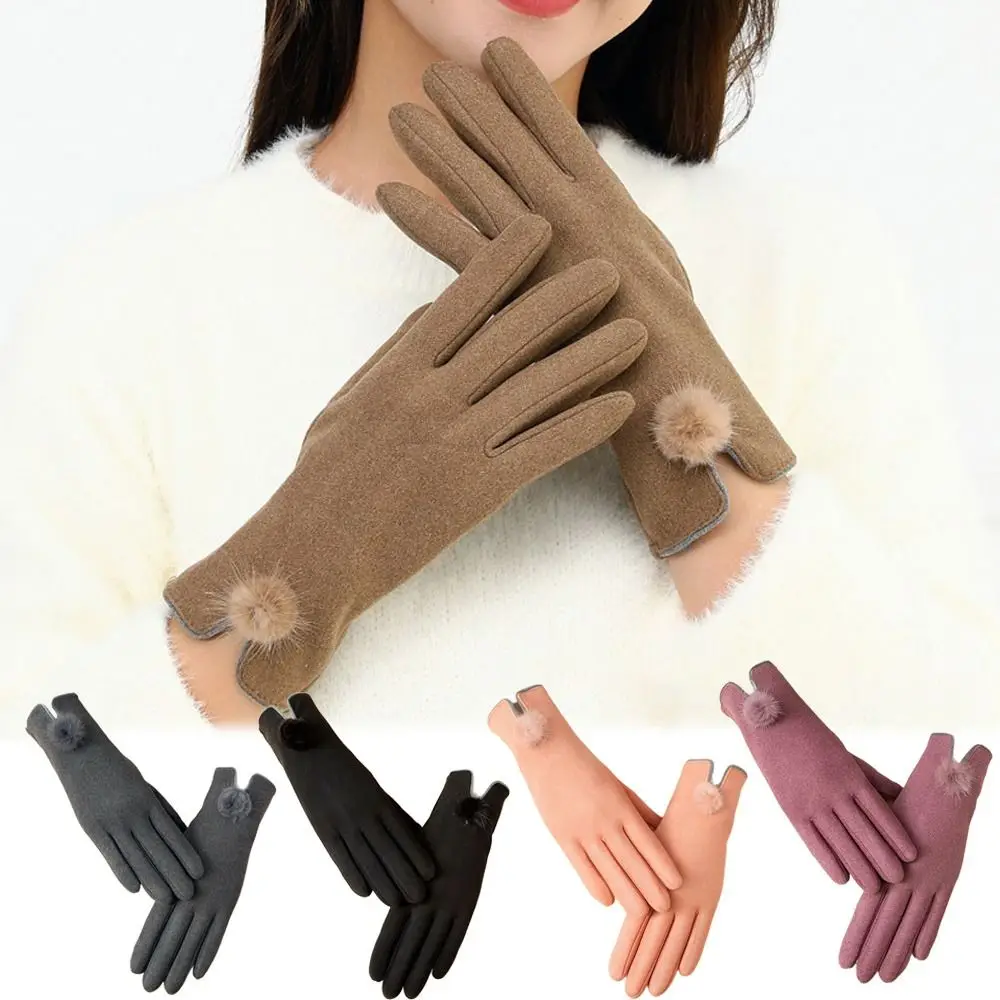 Guantes de invierno de terciopelo de conejo de imitación para mujer, guantes cálidos a prueba de viento para pantalla táctil, guantes de dedo completo a prueba de frío para otoño e invierno - imagen 5