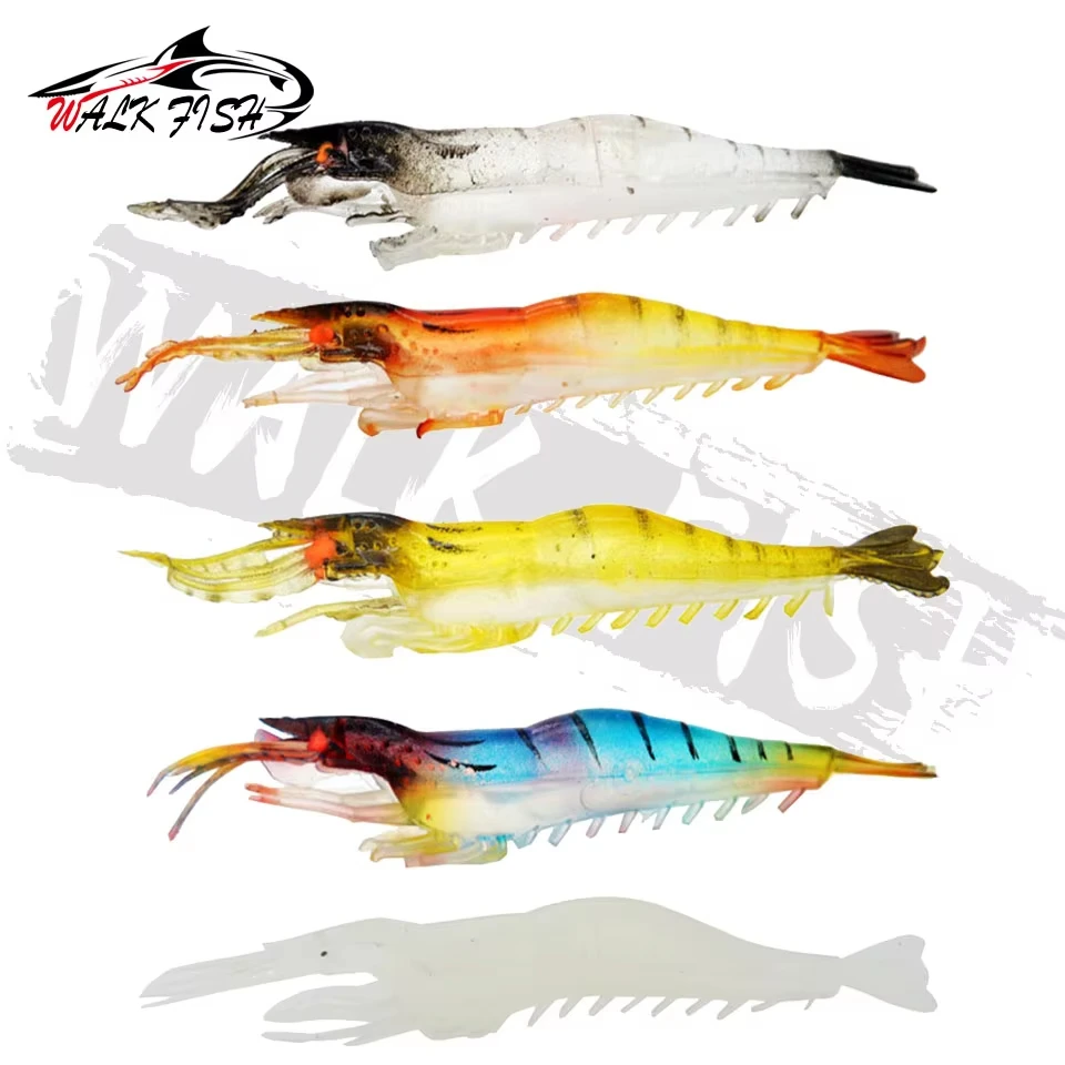 WALK FISH-señuelo de pesca con cebo suave para camarones, 5 uds., 9cm, 3,8g, ranura enganchada, luminoso, hierba nocturna, ojo de camarón, señuelos artificiales, cebo falso - imagen 4