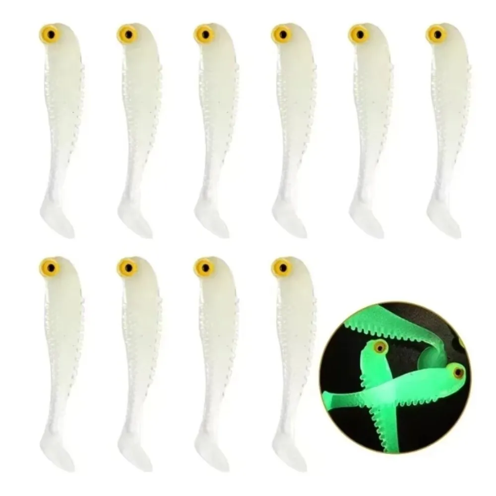 20 Uds. Señuelos de pesca blandos 5,5 cm 7cm pequeño Artificial cola en T señuelo de gusano aparejos de pesca de lubina Wobblers Swimbaits cebo Jig pesca - imagen 3