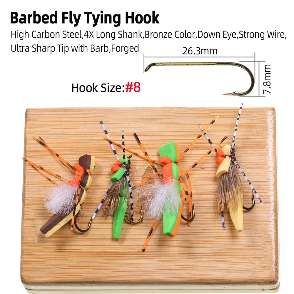 Wifreo 4 Uds. Cuerpo de espuma saltamontes mosca seca tolva flotante pelo de ciervo patas de goma trucha moscas lubina Panfish señuelo de pesca cebos # 8 - imagen 5