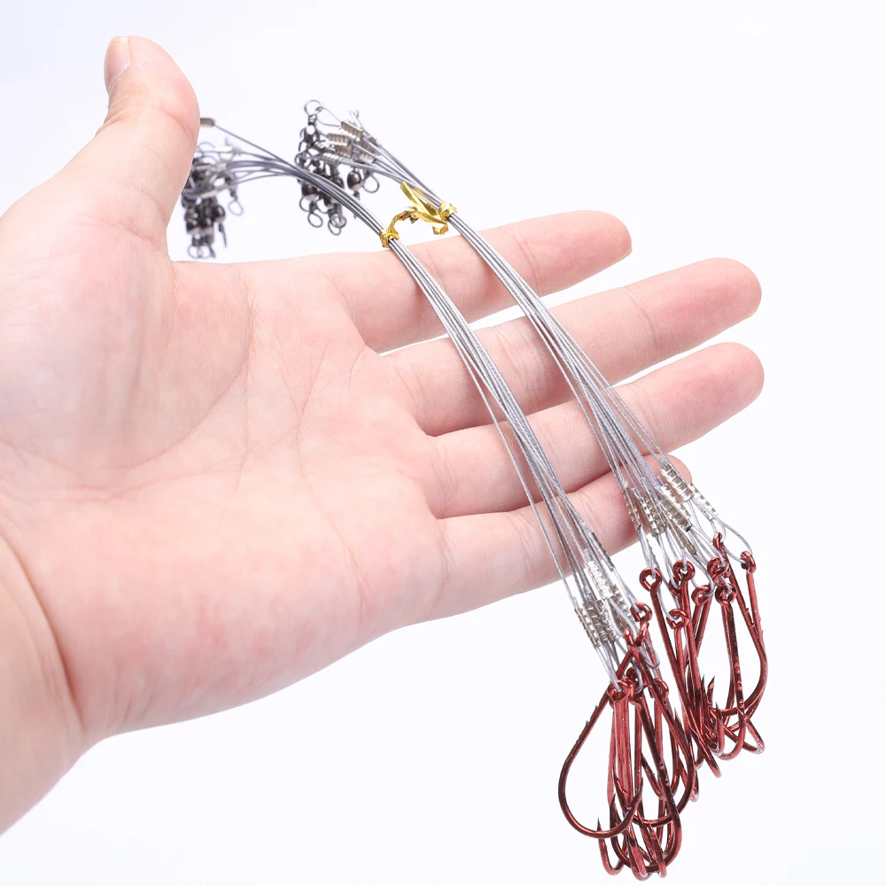 FTK 10 Uds 16/23cm correas líderes de alambre de acero antimordida para pesca 5-20KG con gancho Baitholder sedal giratorio Lucio Bass - imagen 5