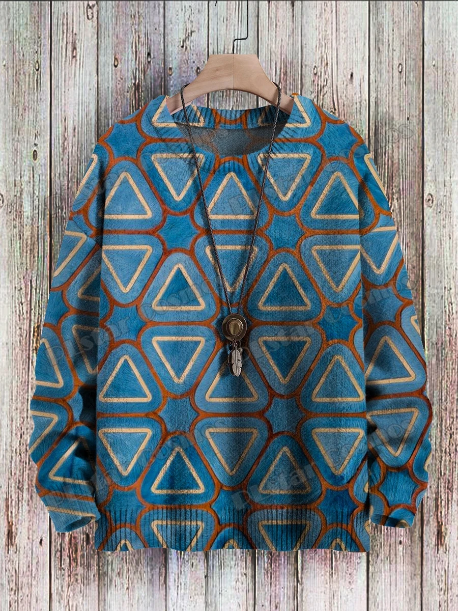 KMY20 Suéter de punto informal unisex con estampado 3D geométrico - imagen 3