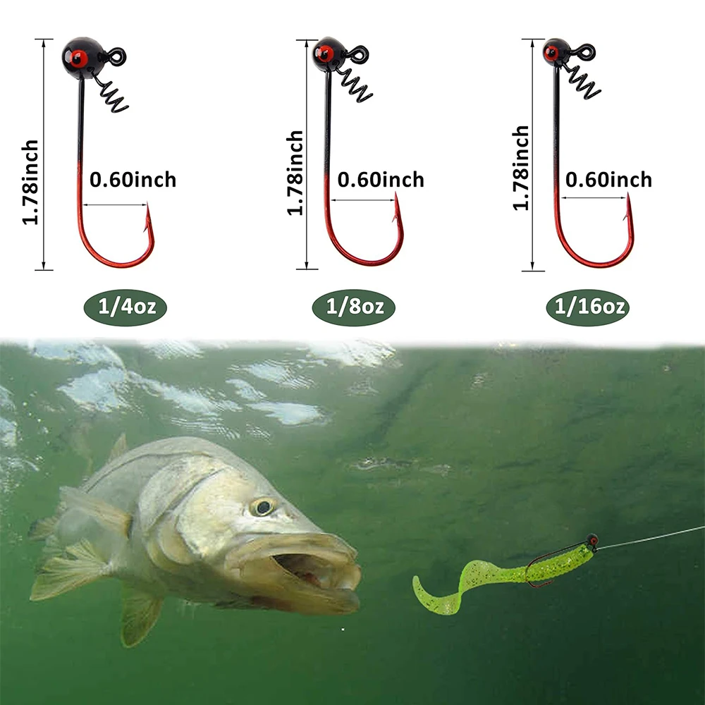 3 uds. De anzuelos de pesca, anzuelos para lubina, cabezales de plantilla de fútbol, plantillas de pesca con cabeza oscilante con bloqueo de tornillo, señuelos de pesca de gusanos, plantillas para lubina - imagen 3