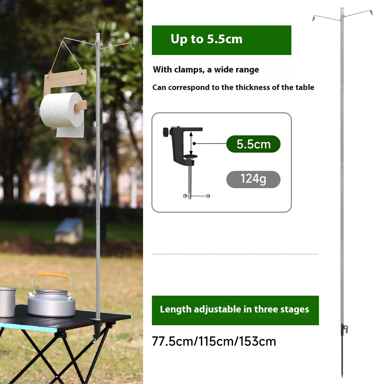SANLIKE soporte linterna ajustable – Clip mesa portátil aluminio para pesca - imagen 3