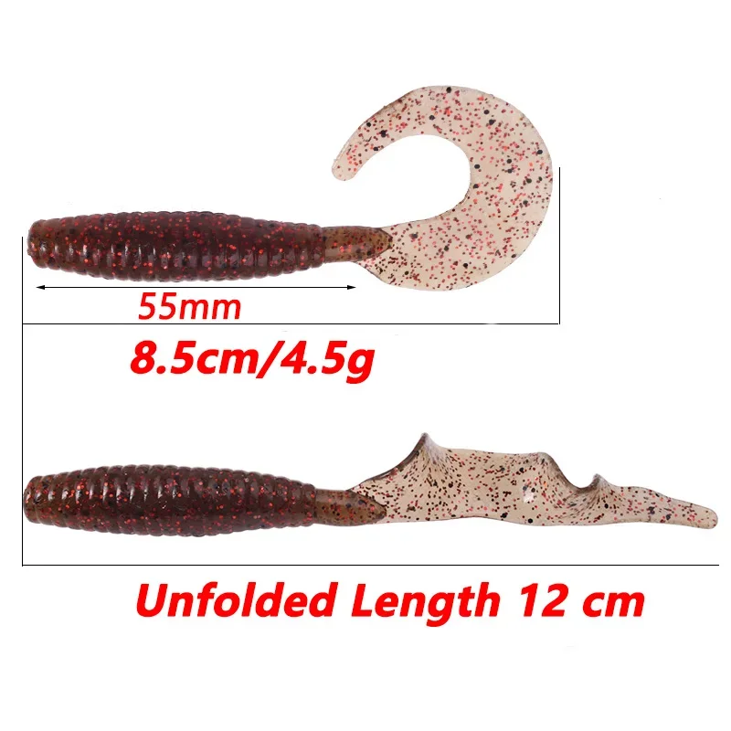 5 Pieza/Bolsa Camarón Pez Olor Cola Rizada Gusanos Silicona Suave Señuelos 8.5cm, 4.5g, Jig Wobblers para la Pesca de la Lubina Trucha Señuelos Artificiales - imagen 4