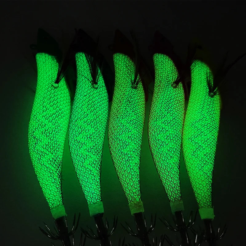 ZYZ-señuelo de pesca de camarones de madera, plantilla de calamar de simulación Artificial luminosa con anzuelos de pulpo de plomo, cebo de sepia para pesca en el mar - imagen 4