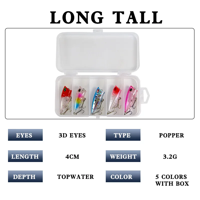 Juego de 5 uds de cebo señuelo, 5 colores, ojos 3D flotantes, Mini ondas sobre orugas, cebos falsos de imitación, cebo duro tipo cebo, productos de equipo de pesca - imagen 3