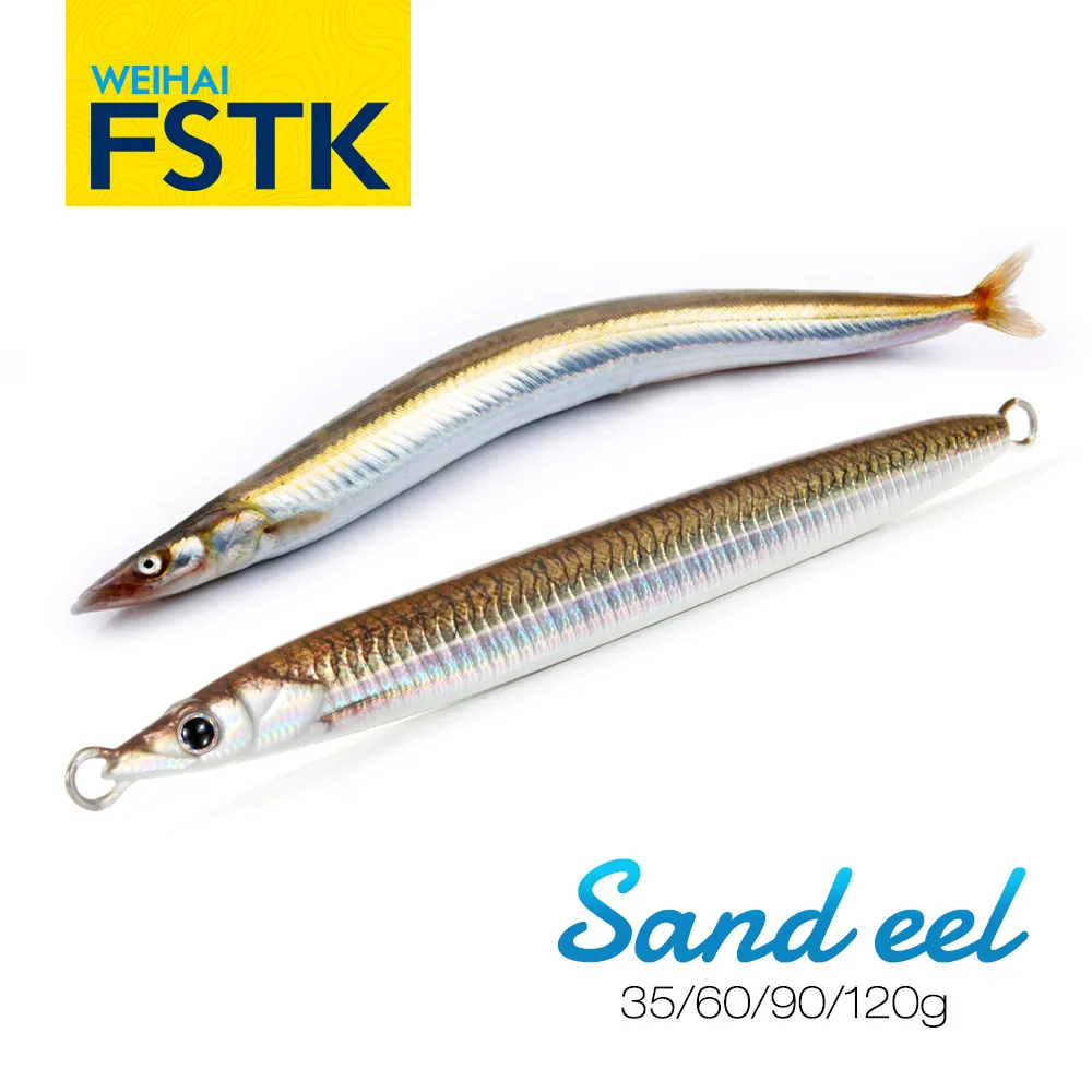 Plantilla de Anguila de arena FSTK 2024, 35g60g90g120g, hundimiento rápido, plantilla realista, señuelo de pesca de mar de fundición larga en alta mar, cebo Artificial