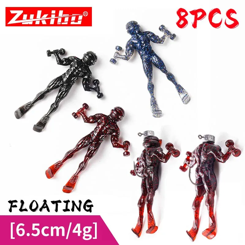 ZUKIBO-señuelo de cebo suave humano realista, 8 Uds., 6,5 cm, 4g, Wobblers artificiales, aletas flotantes de agua, acción de natación con olor a camarón - imagen 2