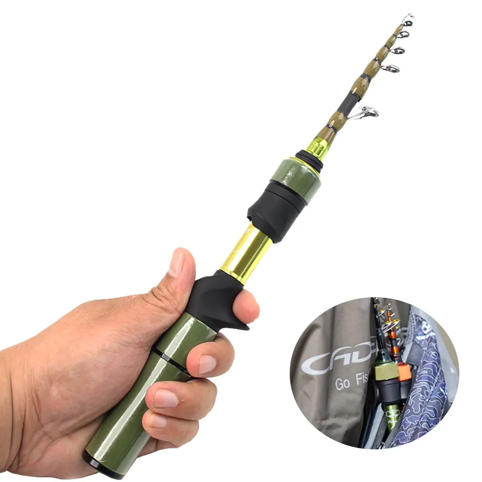 Caña de pescar telescópica portátil de carbono, mini caña de pescar de bolsillo, universal para pesca en movimiento al aire libre en agua dulce y salada