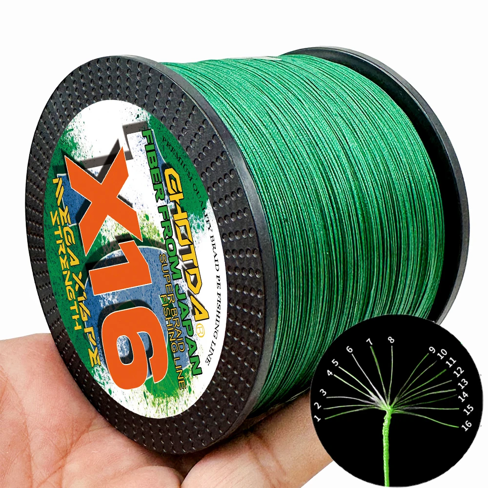 Sedal de pesca trenzado X16 X12, 1000M, 16 hebras, resistente al desgaste, 11,3-91kg, multifilamento Multicolor, PE, alambre para pesca de carpa - imagen 4