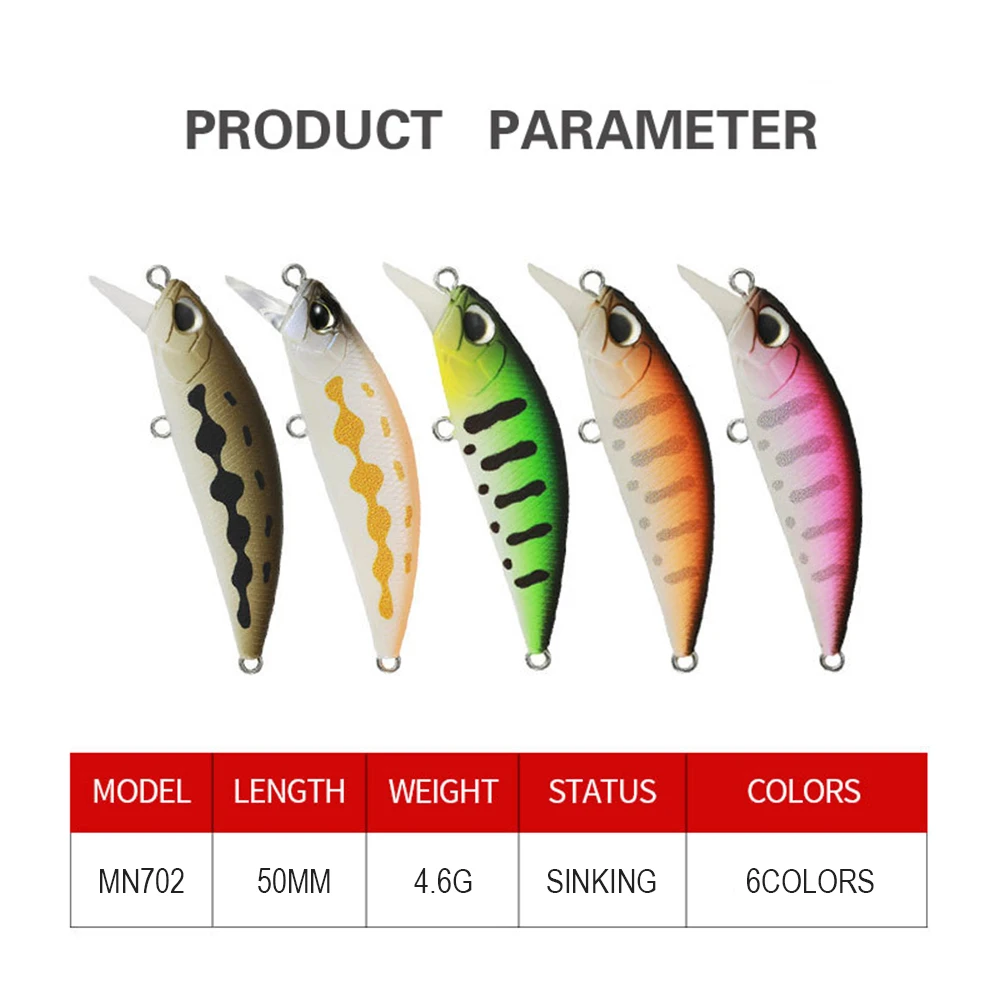 Señuelo de pesca de 5cm y 4,6g, cebo duro Artificial que se hunde, Micro Minnow, Wobbler, Jerkbait, cebo de flujo de tamaño pequeño para lubina, trucha, MN702 - imagen 4