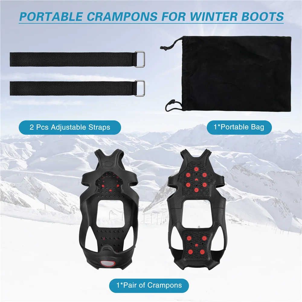 Tacos de hielo para zapatos y botas de acero de tungsteno, 10 tachuelas, crampones antideslizantes de gran tamaño para botas de senderismo, zapatos de nieve para mujeres/hombres - imagen 5