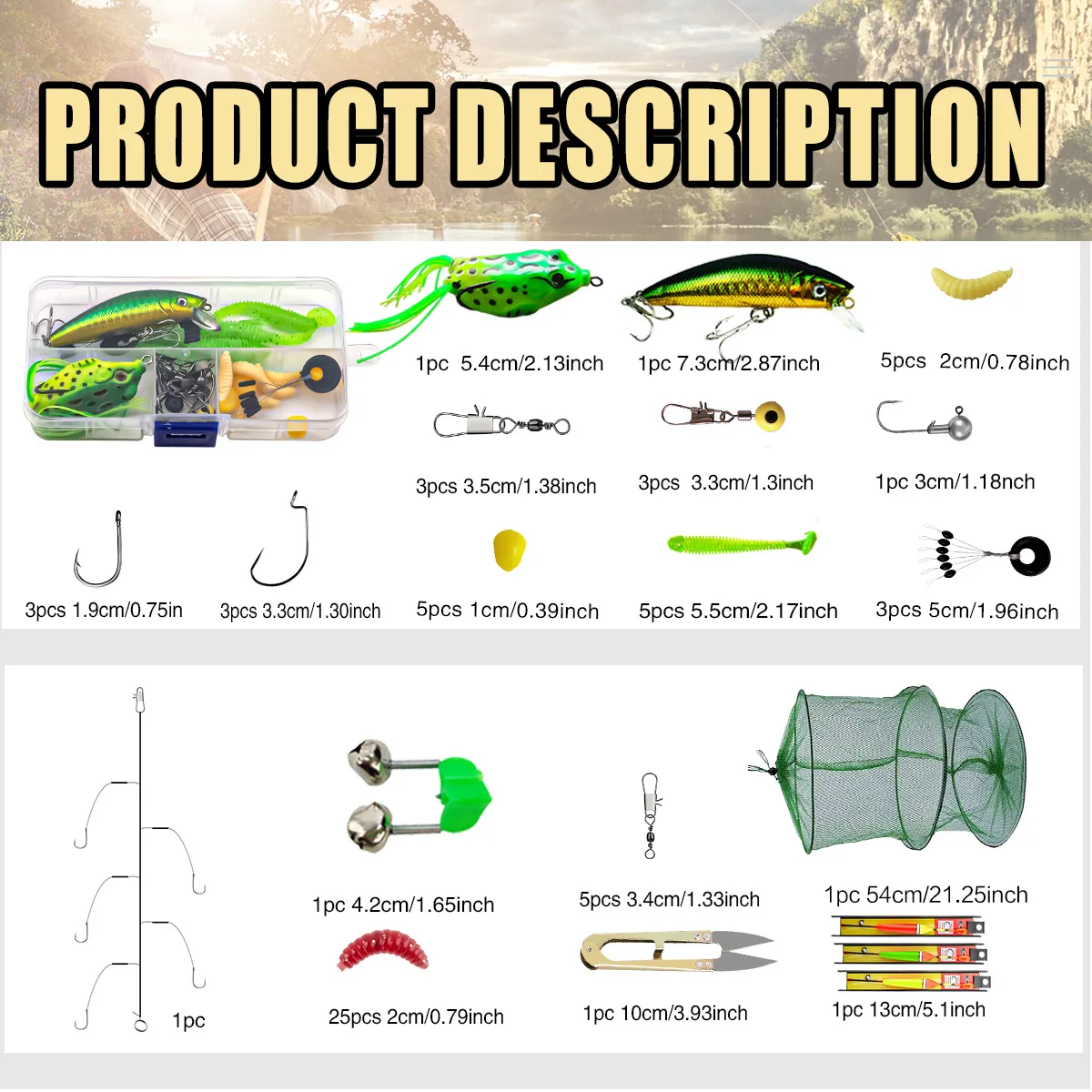 Juego completo de caña de pescar telescópica de fibra de vidrio, Kit de cebo, línea de anzuelo, red de equipo de pesca, caja de regalo de Navidad - imagen 3