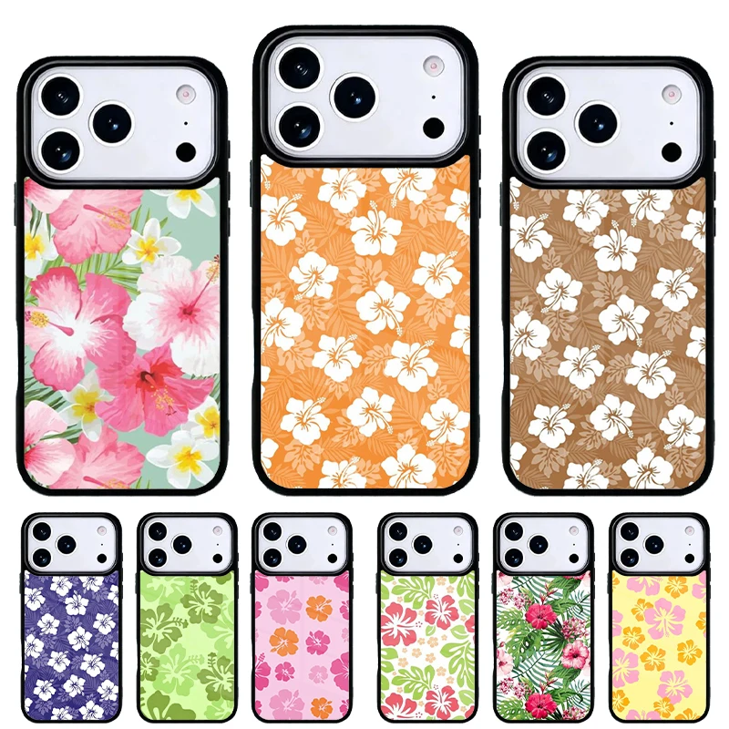 Funda híbrida con estampado floral de hibisco para iPhone 16 Pro Max