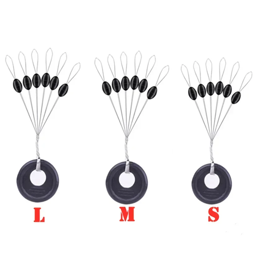 Flotador de pesca 6 en 1 S M L, bolas espaciales de goma negra, tapón ovalado, Bobber