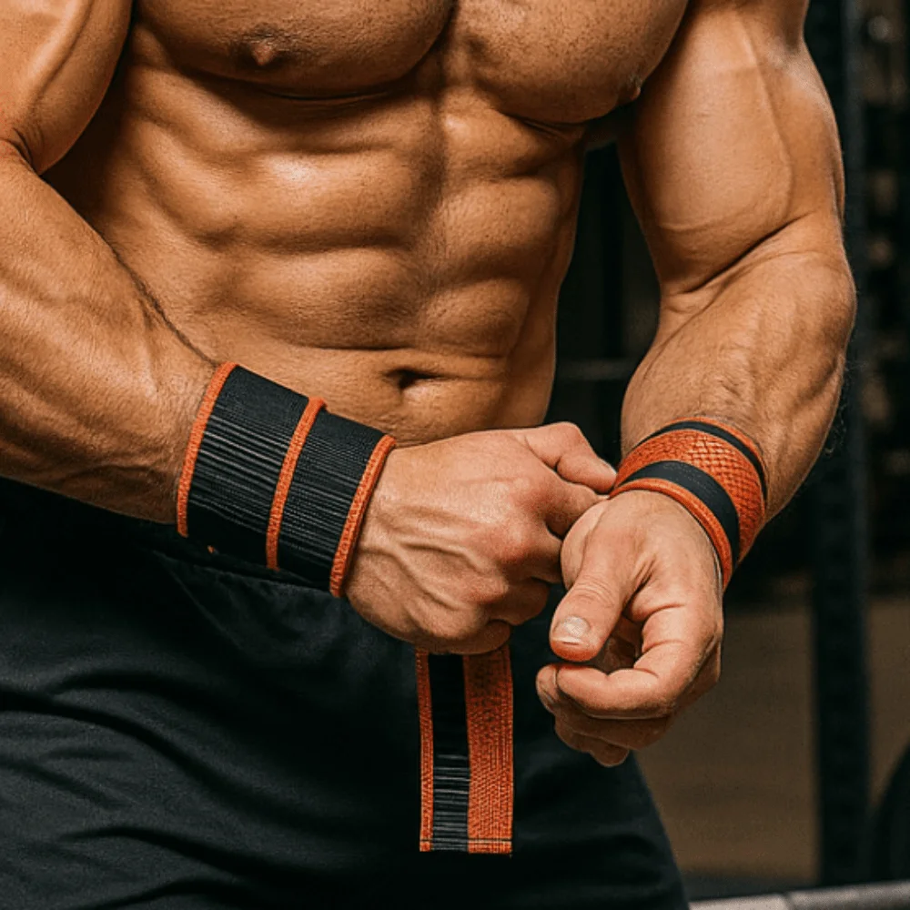 1 par de correas de levantamiento de Fitness naranjas y negras, muñequeras antideslizantes resistentes al desgaste para levantamiento de pesas, duraderas y ajustables