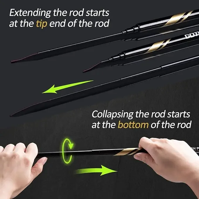 Goture-Kit de caña de pescar GOLDLITE, caña telescópica portátil de fibra de carbono de 3,6 m-7,2 m con 3 puntas superiores, flotador de línea para pesca en corriente - imagen 5