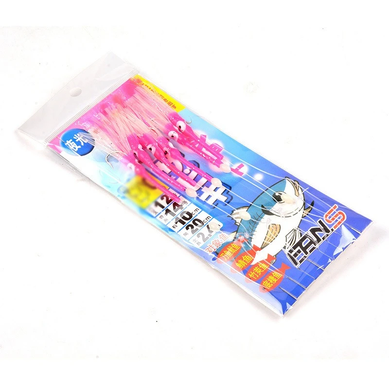 1 set 6-Hooks Luminous Octopus Mackerel Feathers Sabiki Bait Rigs with String Lures Fishing Squid Marathon Rigs Fishing Lure Set - imagen 2