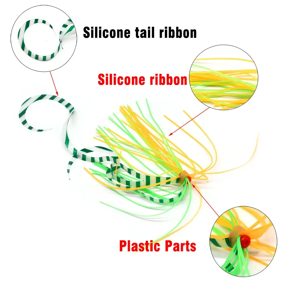MNFT-falda luminosa de goma de silicona, paquete de 3 o 6, para remolque de pesca en el mar, plantillas deslizantes de repuesto, pulpo, Madai, calamar, Jigging, bricolaje - imagen 4