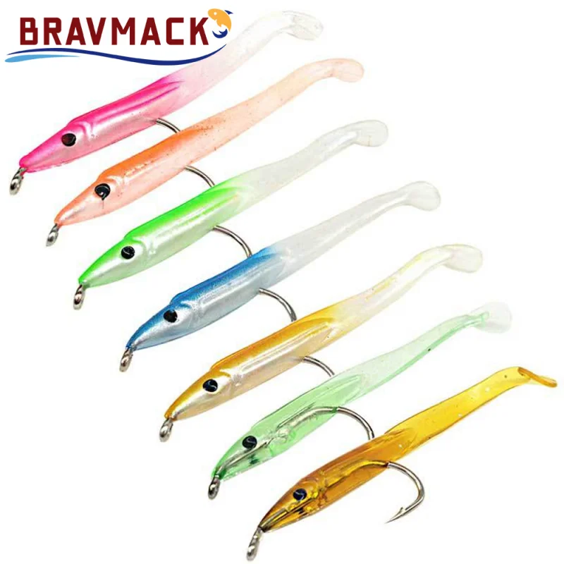 15 unids/lote cebo suave de pesca con anzuelo Anguila cachorro señuelo de lubina de silicona realista ojos 3D Jerkbaits Swimbaits accesorios de aparejos