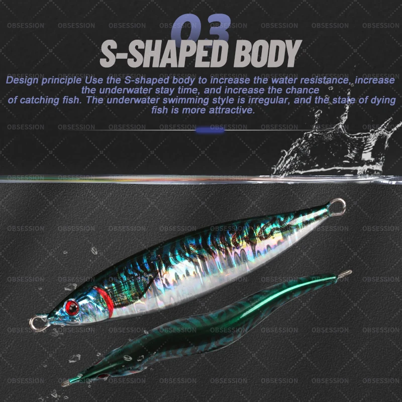 OBSESSION-señuelos artificiales de Metal duro para Pesca en el mar, cebo de Pesca con forma de S, impresión 3D, 160g, 200g, 300g, 400g - imagen 3