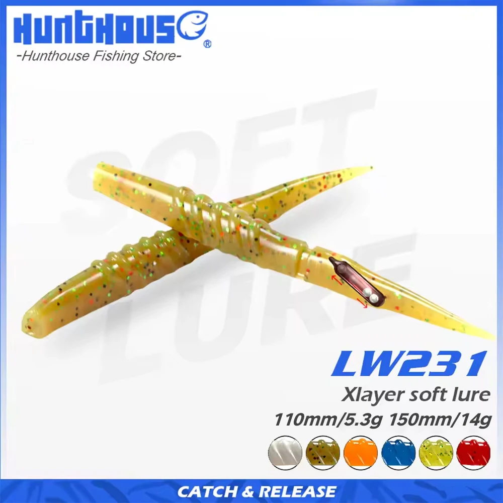 Señuelo súper suave Hunthouse con sonajeros, 110 mm, 5,3 g, 150 mm, 14 g, señuelo para pescar lucio, cebo para lubina, señuelos de silicona, lw231, aparejos de pesca
