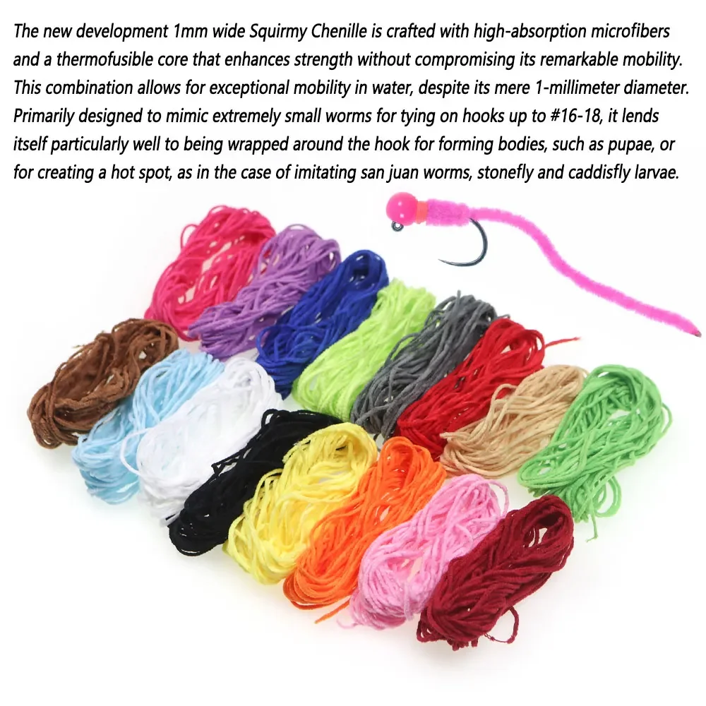 Bimoo, 4 metros/bolsa, 1mm de ancho, Material de atado de moscas de chenilla Squirmy para gusanos Squirmy, Caddisfly Stonefly, fregona, moscas, señuelo de pesca de trucha - imagen 5